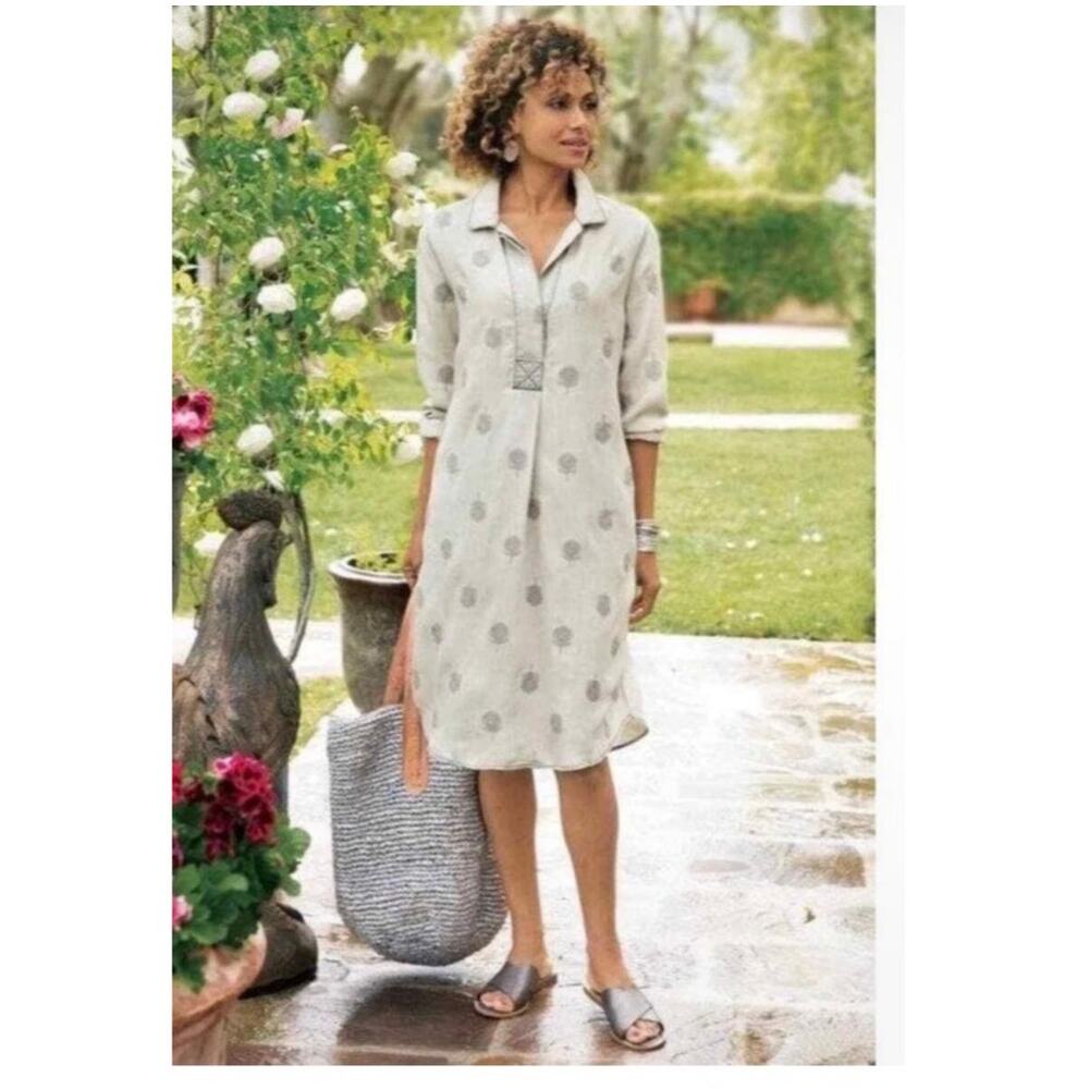 Soft Surroundings Paisley Park Embroidered Chambray Shirt Dress PM